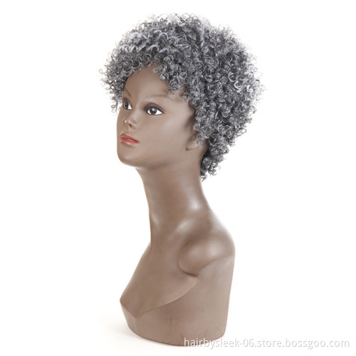 1O Inches High Temperature Fiber Silver Grey Multi Colors wig Kinky Afro BOB Short Cheap and fine Synthetic Hair Wigs for Women